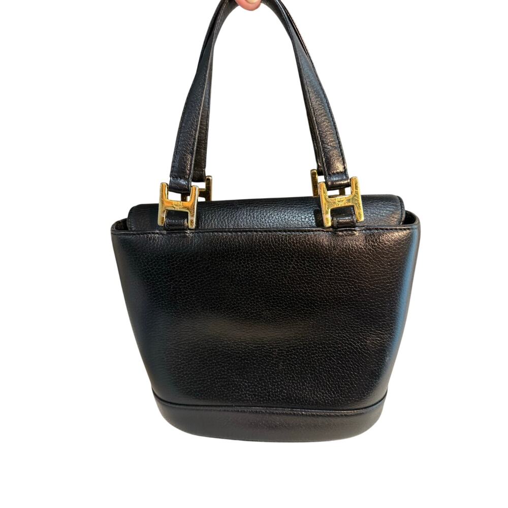 Vintage MCM Black Pebbled Leather Mini Tote Bag Gold Hardware - Picture 6 of 12